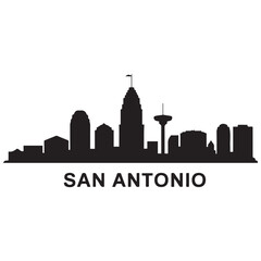 Obraz premium San Antonio city simple silhouette. Modern urban background. Vector skyline. Vector black silhouette. with white background
