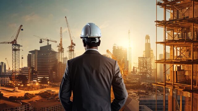 Worker at modern city construction zone