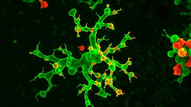 Stimulated Raman scattering (SRS) microscopy of bacterial lipids,
CH bond vibration mapping at 2845cm⁻&sup1;,
metabolic activity hotspots in biofilm,
food processing surface contamination.