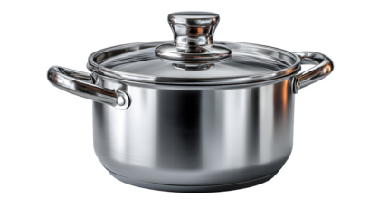 Stainless steel cooking pot with lid isolated on transparent background