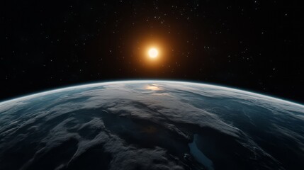 Obraz premium Stunning View of Earth from Space with Brilliant Sunlight and Starry Background Above Horizon