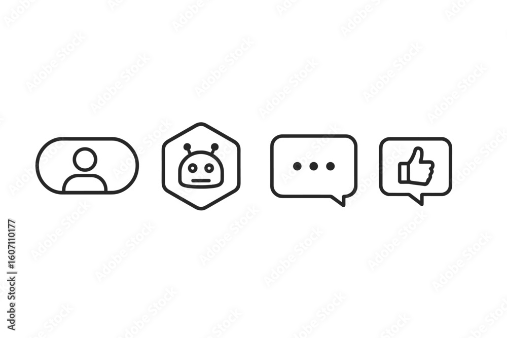 Poster icons representing user interaction with a chatbot in a digital communication setting