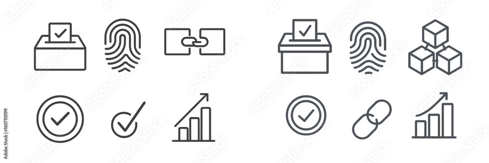 Poster digital icons representing concepts of voting, security, and data analysis for technology-themed pro