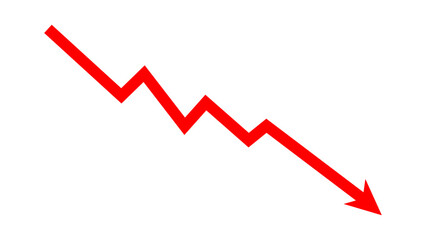 Down fall red arrow graph business loss concept, stock market investment downward direction, financial loss, stock market crash. Vector illustration.