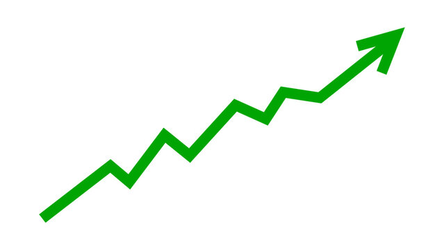 Green arrow graph line chart moving up concept of stock market business growth, financial profit. Business grow up sign. Vector illustration.