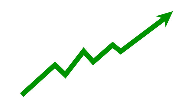 Green arrow graph line chart moving up concept of stock market business growth, financial profit. Business grow up sign. Vector illustration.