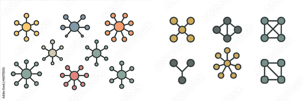 Poster network and connection illustrations showcasing different graph structures and node configurations i