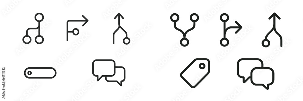 Poster icons depicting various communication and navigation concepts in a minimalist design for user interf