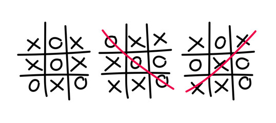Tic tac toe doodle play Tic tak toe hand drawn illustration XO game
