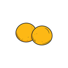 Two hand-drawn yellow egg yolks in a simple cartoon doodle style.