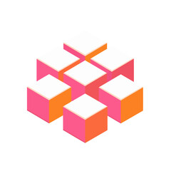 Obraz premium Colorful isometric cluster of pink and orange 3D cubes with white tops.