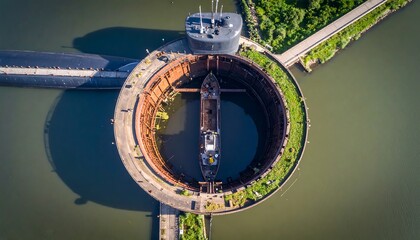 Ship in a circular drydock