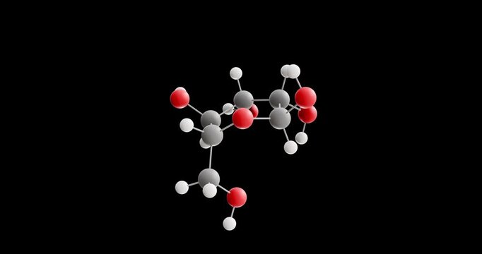 Mannose molecule, rotating 3D model of sugar monomer, looped video on a black background
