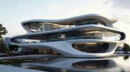 Obraz premium A futuristic building with a curved roof
