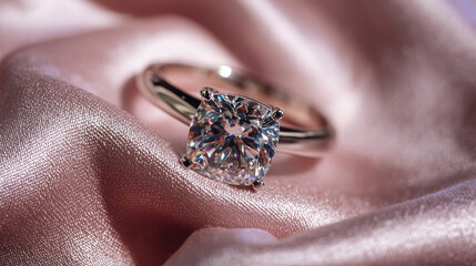 Obraz premium A diamond ring is on a pink cloth