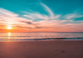 Fototapeta premium Vibrant sunset over the ocean with colorful clouds