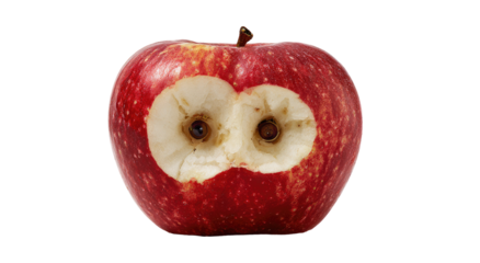 Red apple with carved faces