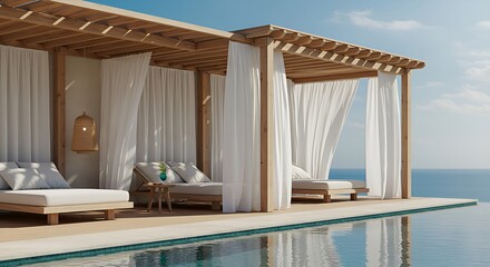 Luxurious Poolside Cabanas with Ocean View Retreat