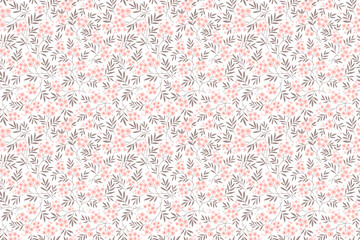 Vintage floral background. Seamless vector pattern for design and fashion prints. Flowers pattern with small coral pink  flowers on a white background. Ditsy style. Cute fashion summer print. Stock 
