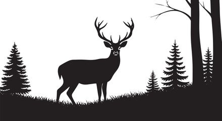 vector illustration of Deer in forest scene