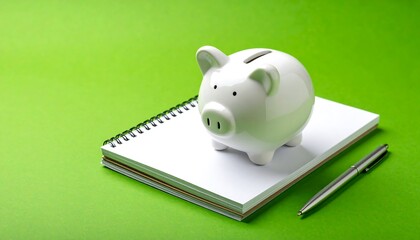 Piggy bank on notebook