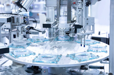 Automatic robot in assembly line working in factory. Smart factory industry 4.0 concept.