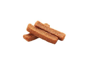 Rye rusks with garlic. Garlik bread snack for beer isolated on white.