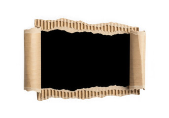 Fototapeta premium Corrugated cardboard torn frame paper texture element isolated on transparent background