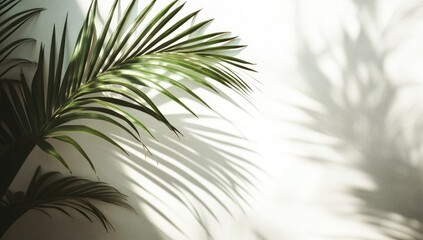 Obraz premium Palm fronds cast soft shadows on a white wall
