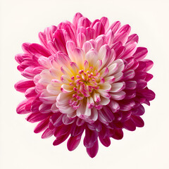 Closeup of a chrysanthemum flower in full bloom isolated on a white backdrop
