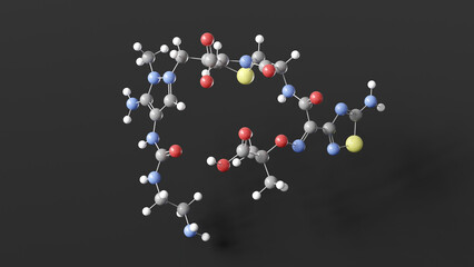 ceftolozane molecule 3d, molecular structure, ball and stick model, structural chemical formula antibiotic