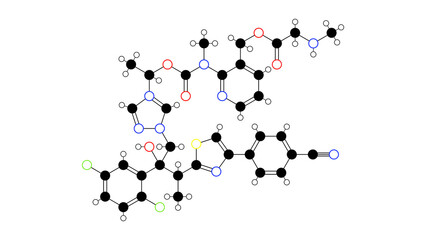 isavuconazonium molecule, structural chemical formula, ball-and-stick model, isolated image antifungal