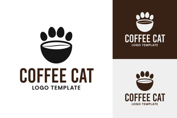 Coffee cat logo design template vector illustration idea