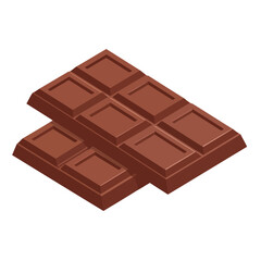 Isometric view of two stacked milk chocolate bars with smooth, segmented squares.