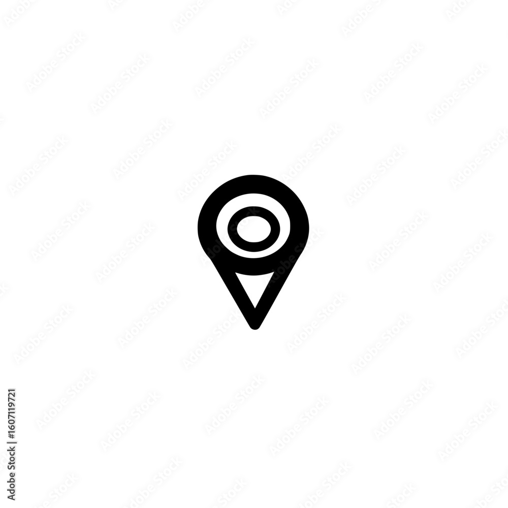 Poster vector icon of location pin with circular border symbolizing highlighted or focused area