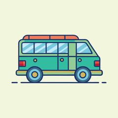 Retro camper van illustration with a teal body and orange roof