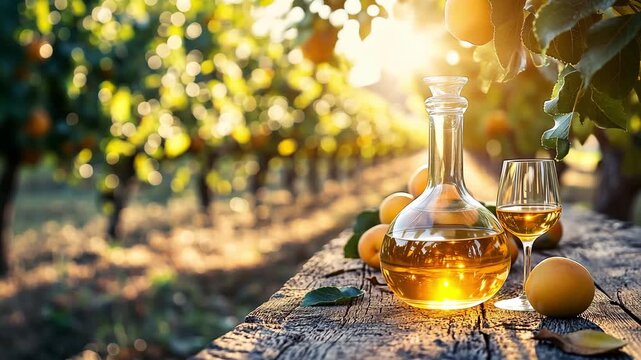 Gathering in a picturesque vineyard, a refreshing drink and fruit complement the warm sunset, enhancing the ambiance of the countryside