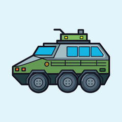 Fototapeta premium Cartoonish military armored vehicle with six wheels and a turret