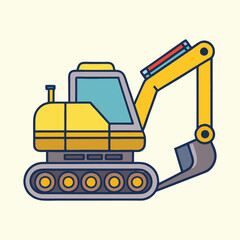 Stylized Yellow Excavator with Blue Accents on Cream Colored Background Image