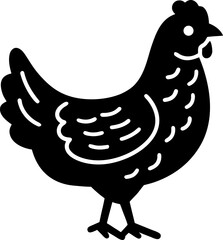 Photorealistic black hen silhouette, feather detail and red comb on white background