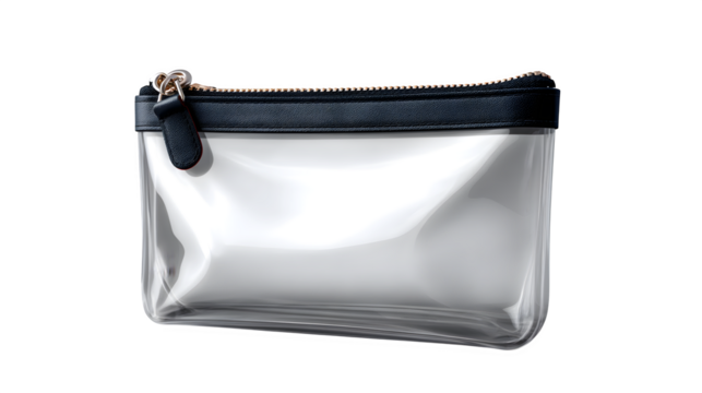 Transparent vinyl toiletry pouch travel size isolated on transparent background