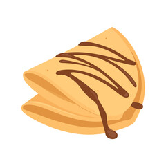 Obraz premium Golden-brown folded crepe with a generous drizzle of melted chocolate sauce.