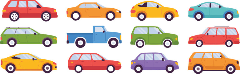 set of colorful cars in flat design multicolor auto vector collection for web print and branding