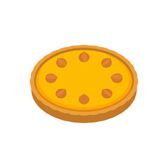 Isometric illustration of a whole nut pie with a golden crust and yellow custard filling.