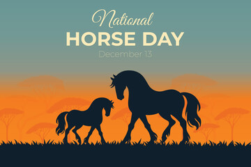 National Horse Day Poster with Horse Silhouette Vector Illustration.