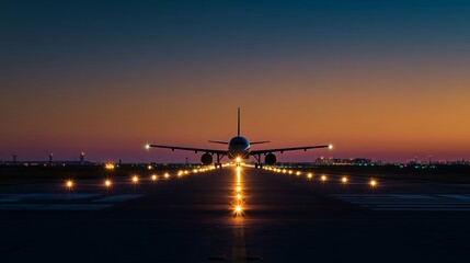 Fototapeta premium A dramatically lit runway at late evening