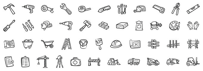 Construction & Tools Doodle Icons Set