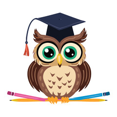Obraz premium Wise Owl Wearing a Blue Graduation Cap