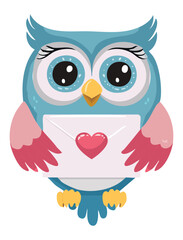 Naklejka premium Sweet Blue Owl with a Pink Heart Letter