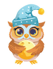 Sleepy Owl Holding a Piece of Cheese